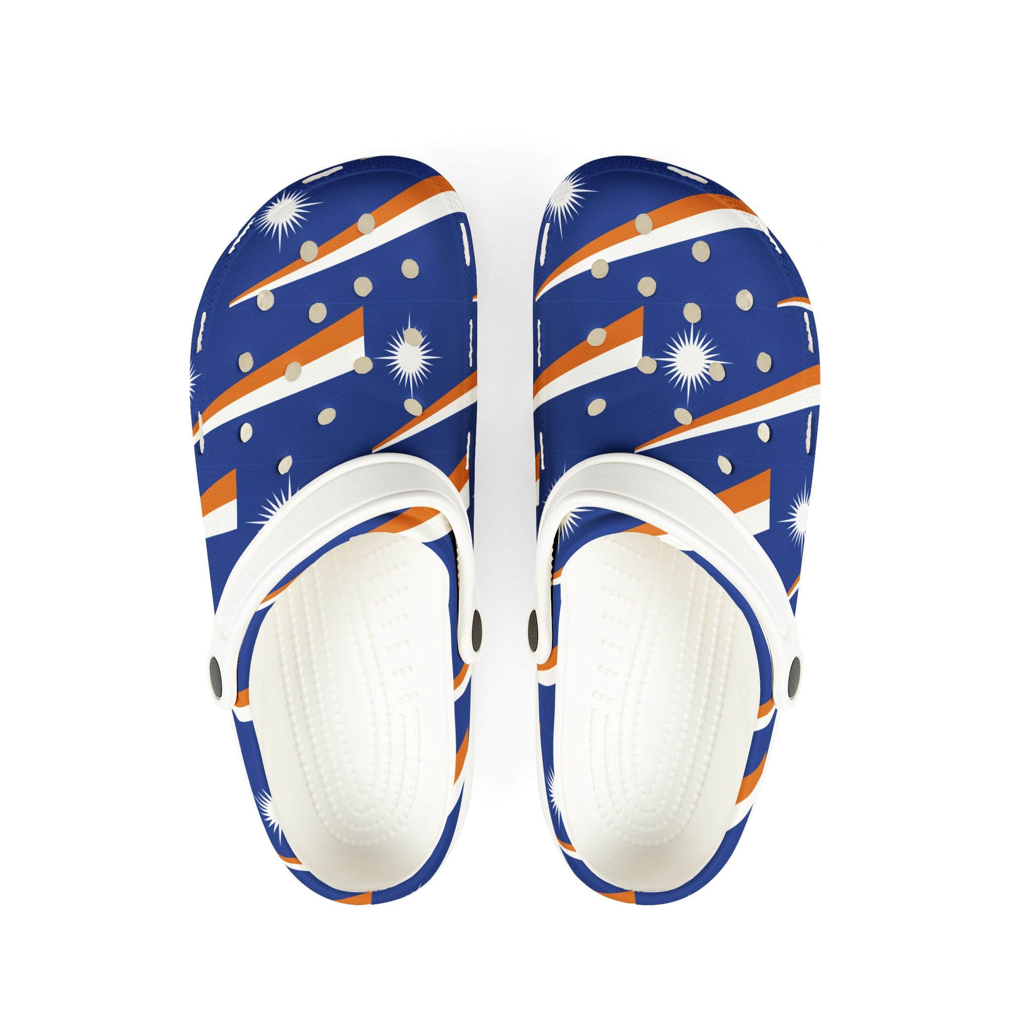 Printed EVA Foam Clogs — Blue Orange Starburst Pattern