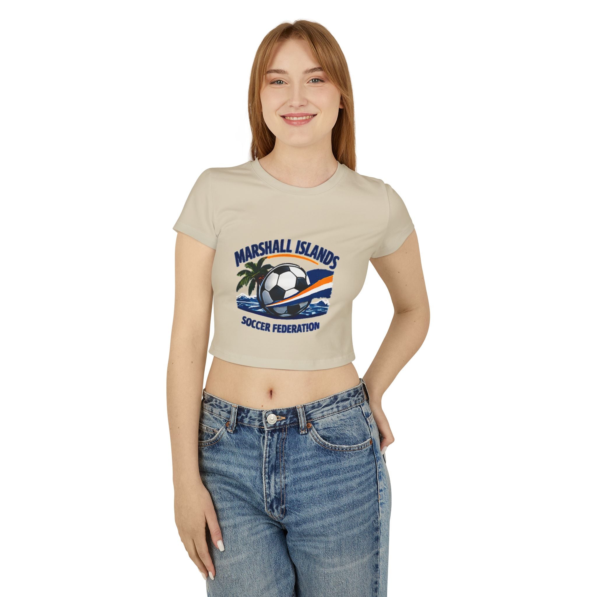 Marshall Islands Soccer Federation Women’s Baby Tee — Tropical Soccer Graphic Crop Top