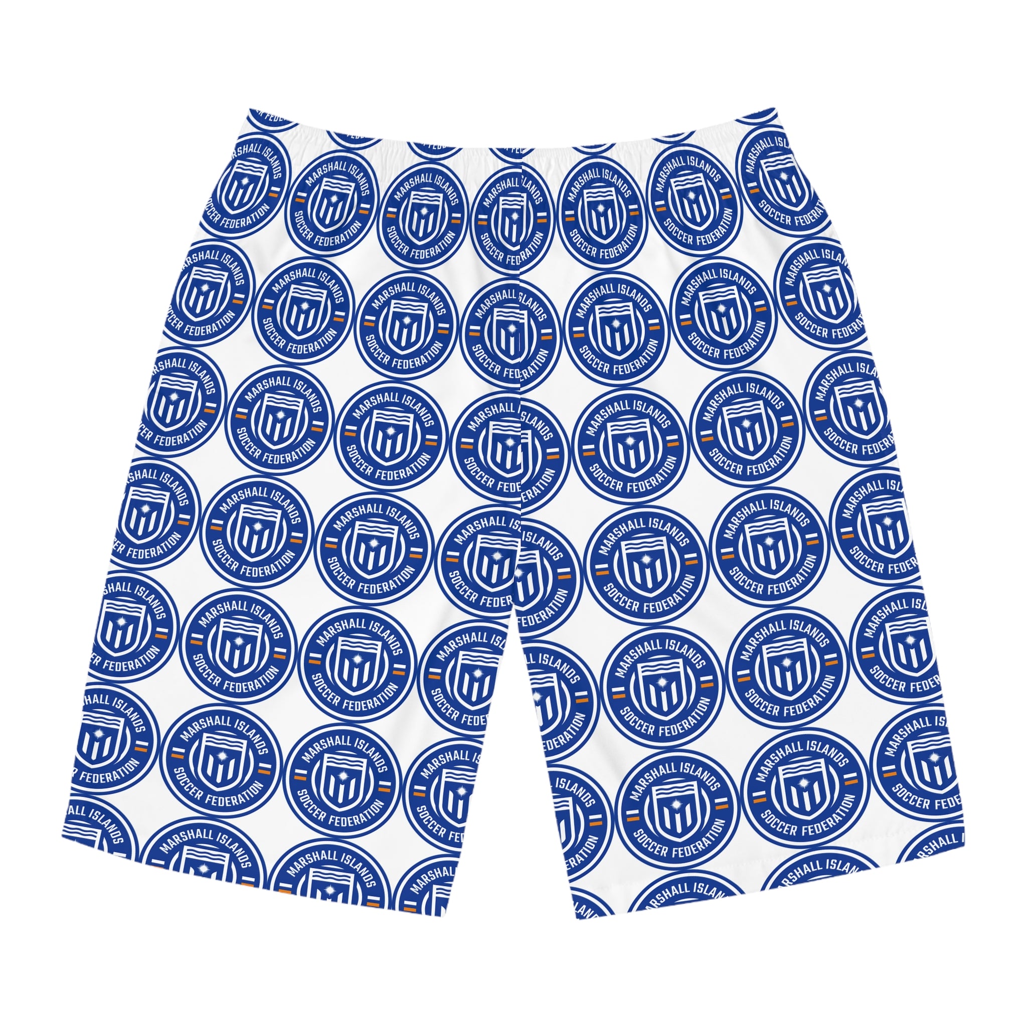 MISF Nautical Crest Board Shorts — Blue Emblem All-Over Print