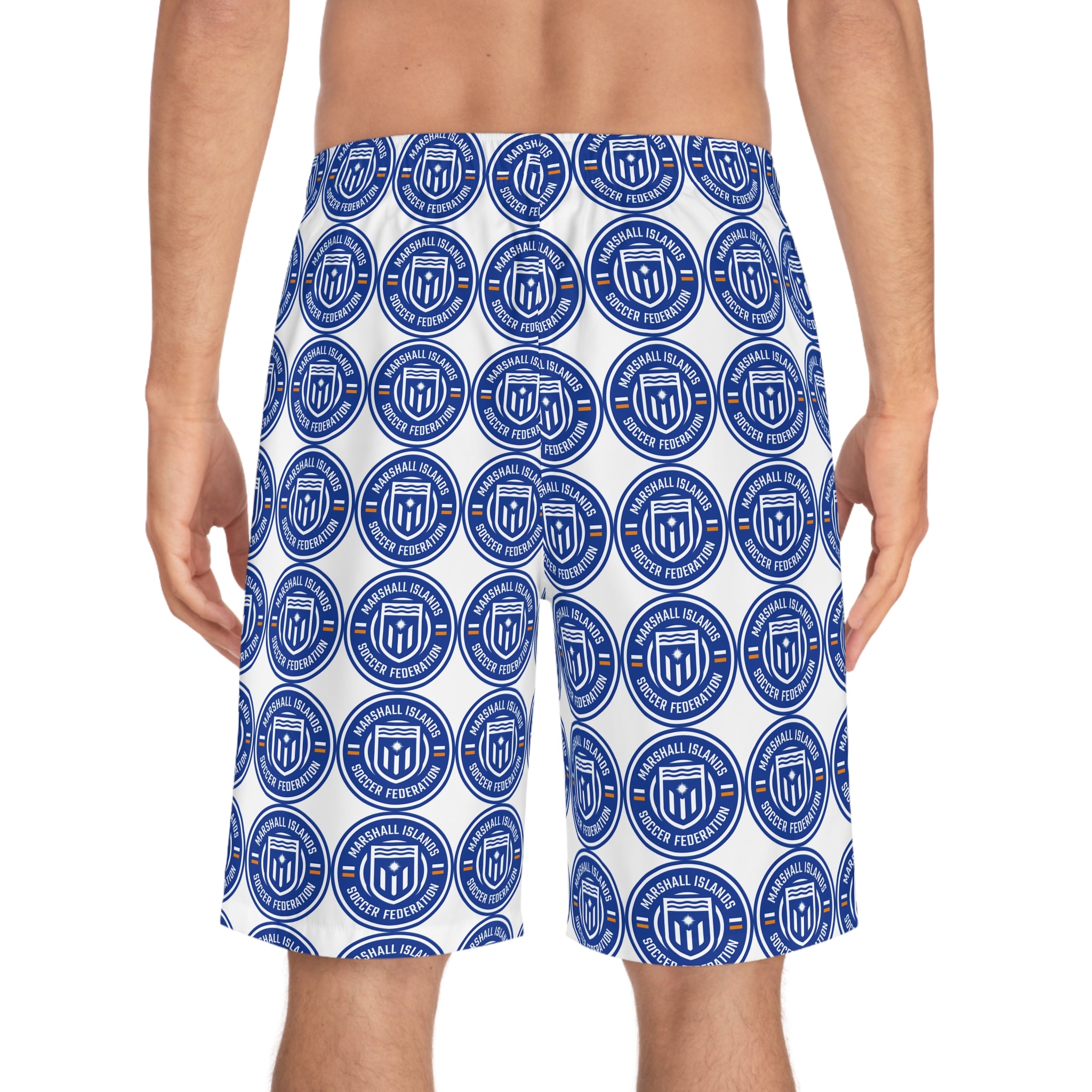 MISF Nautical Crest Board Shorts — Blue Emblem All-Over Print