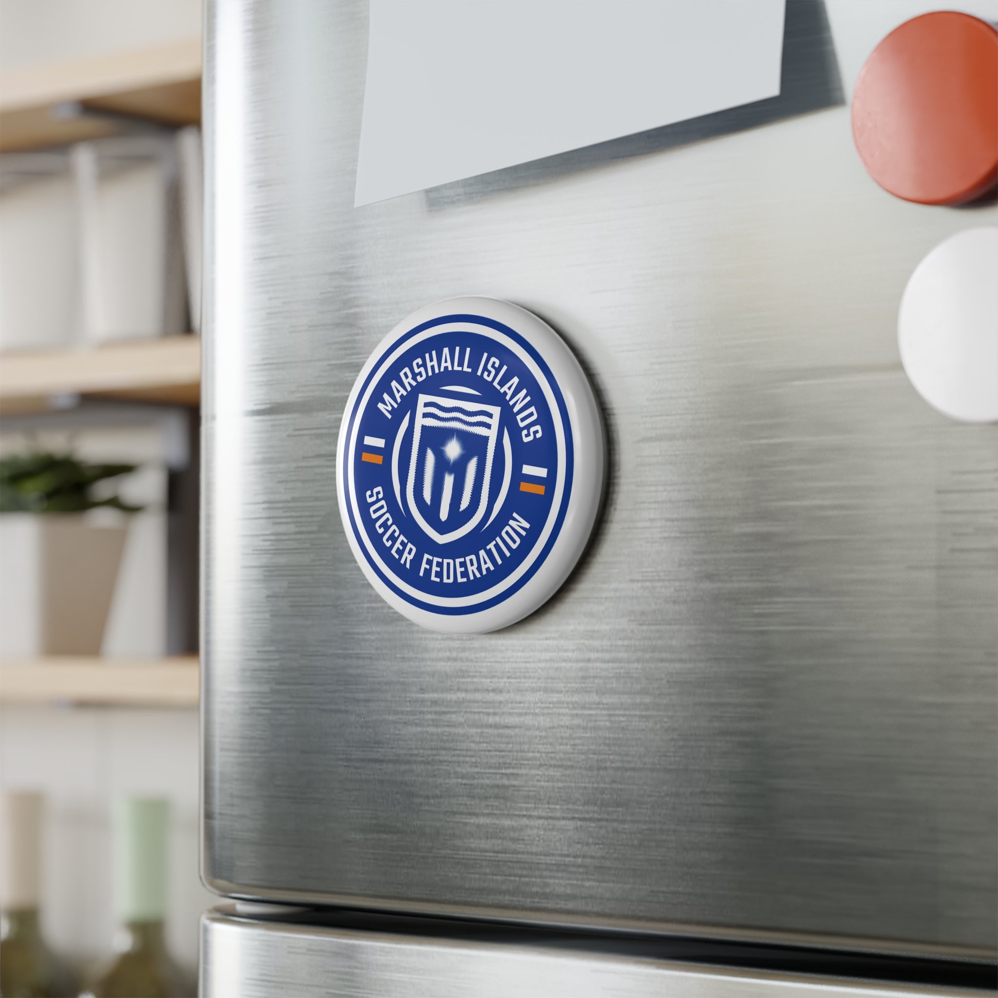 Marshall Islands Soccer Federation Round Button Magnet – Team Crest Refrigerator Magnet