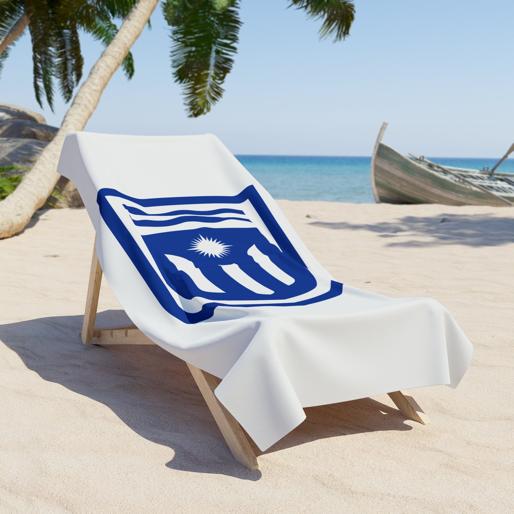Blue Nautical Emblem Beach Towel – Sun & Waves Coastal Design