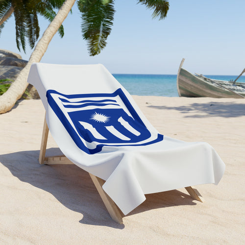 Blue Nautical Emblem Beach Towel – Sun & Waves Coastal Design