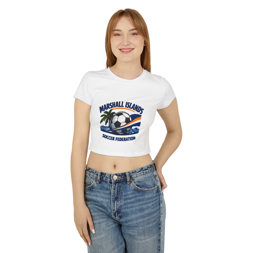 Marshall Islands Soccer Federation Women’s Baby Tee — Tropical Soccer Graphic Crop Top