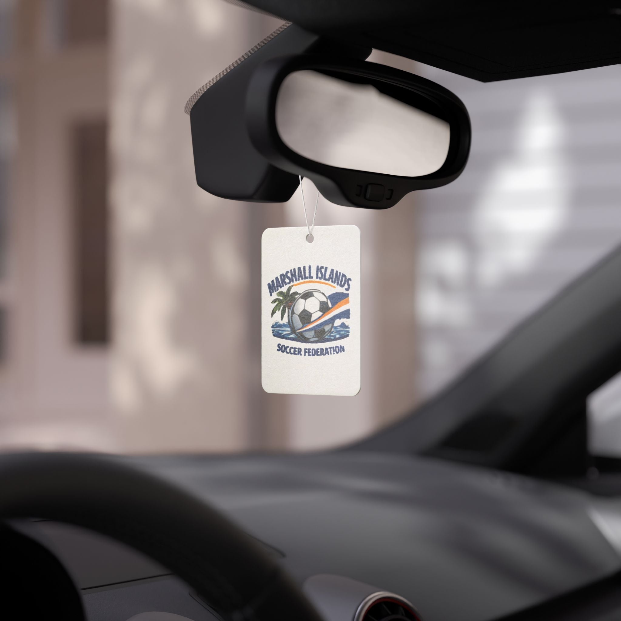 Marshall Islands Soccer Air Freshener — Car Air Freshener with Soccer Ball & Palm Tree Design