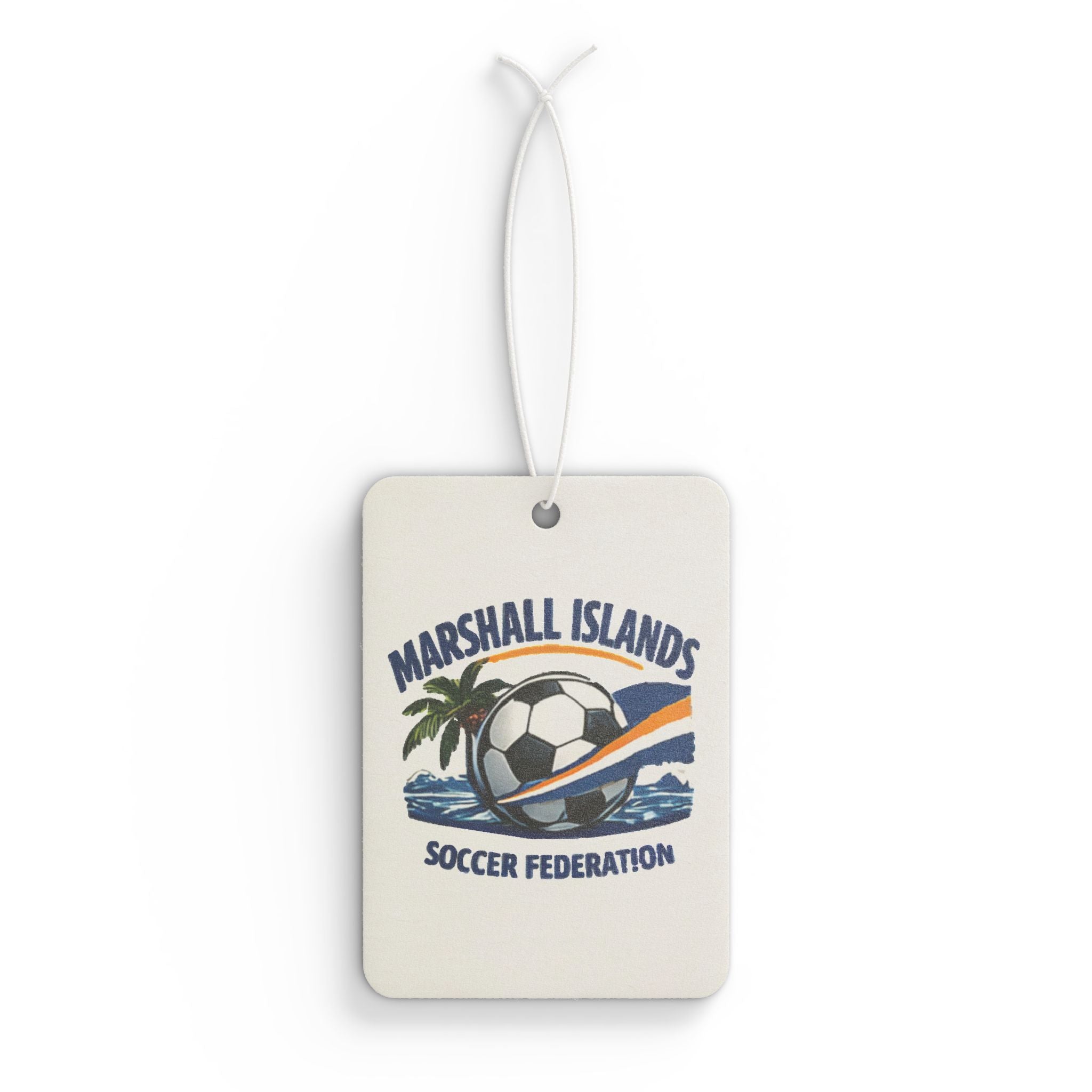 Marshall Islands Soccer Air Freshener — Car Air Freshener with Soccer Ball & Palm Tree Design