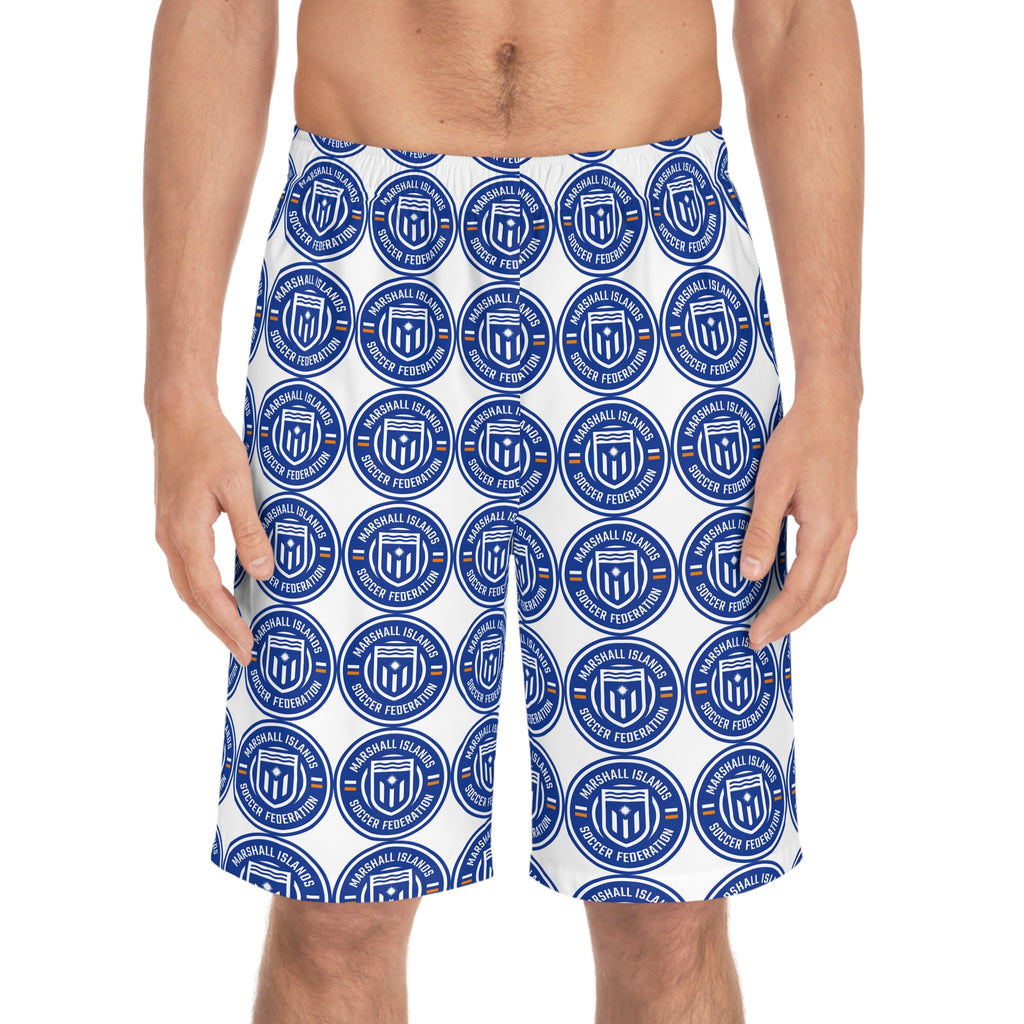 MISF Nautical Crest Board Shorts — Blue Emblem All-Over Print