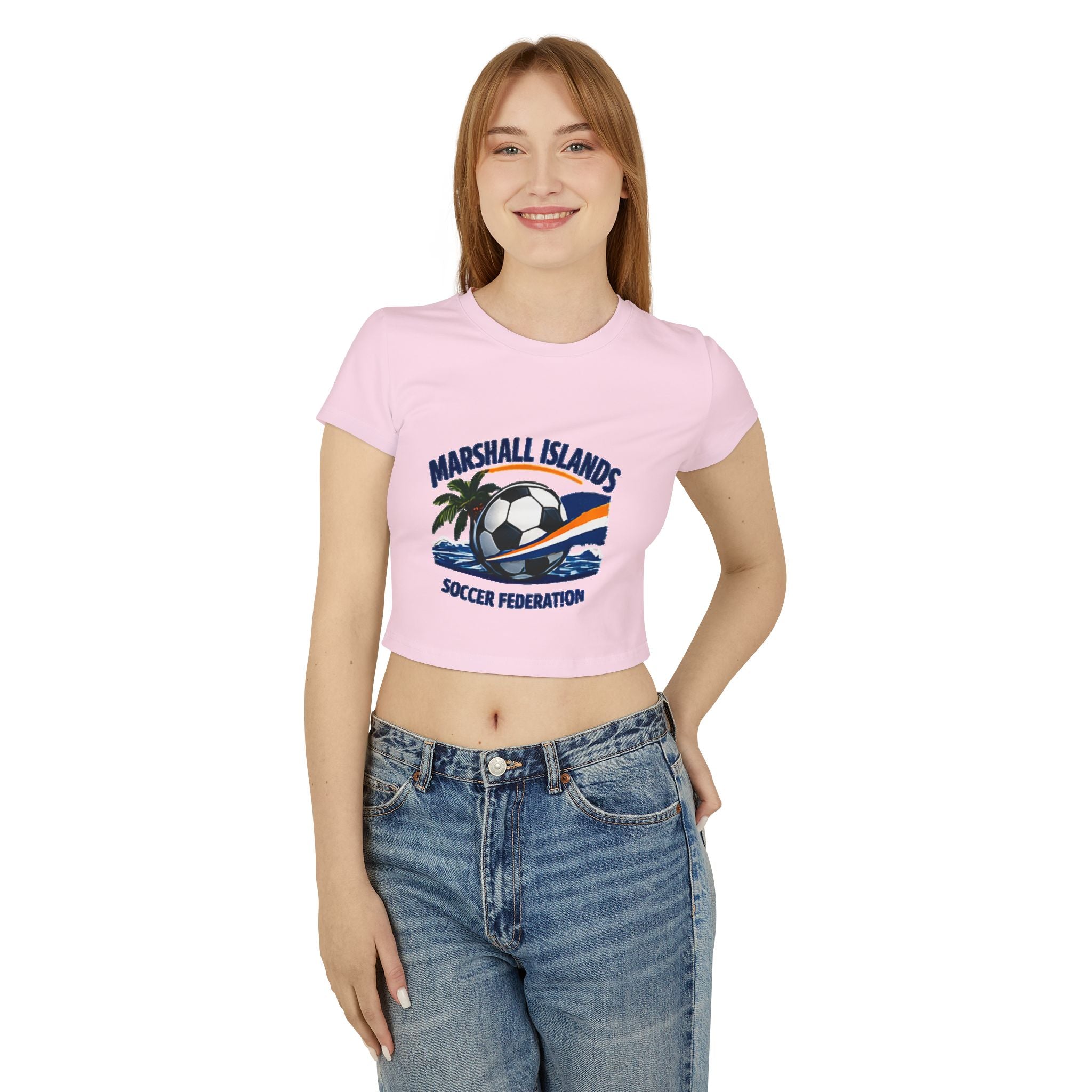 Marshall Islands Soccer Federation Women’s Baby Tee — Tropical Soccer Graphic Crop Top