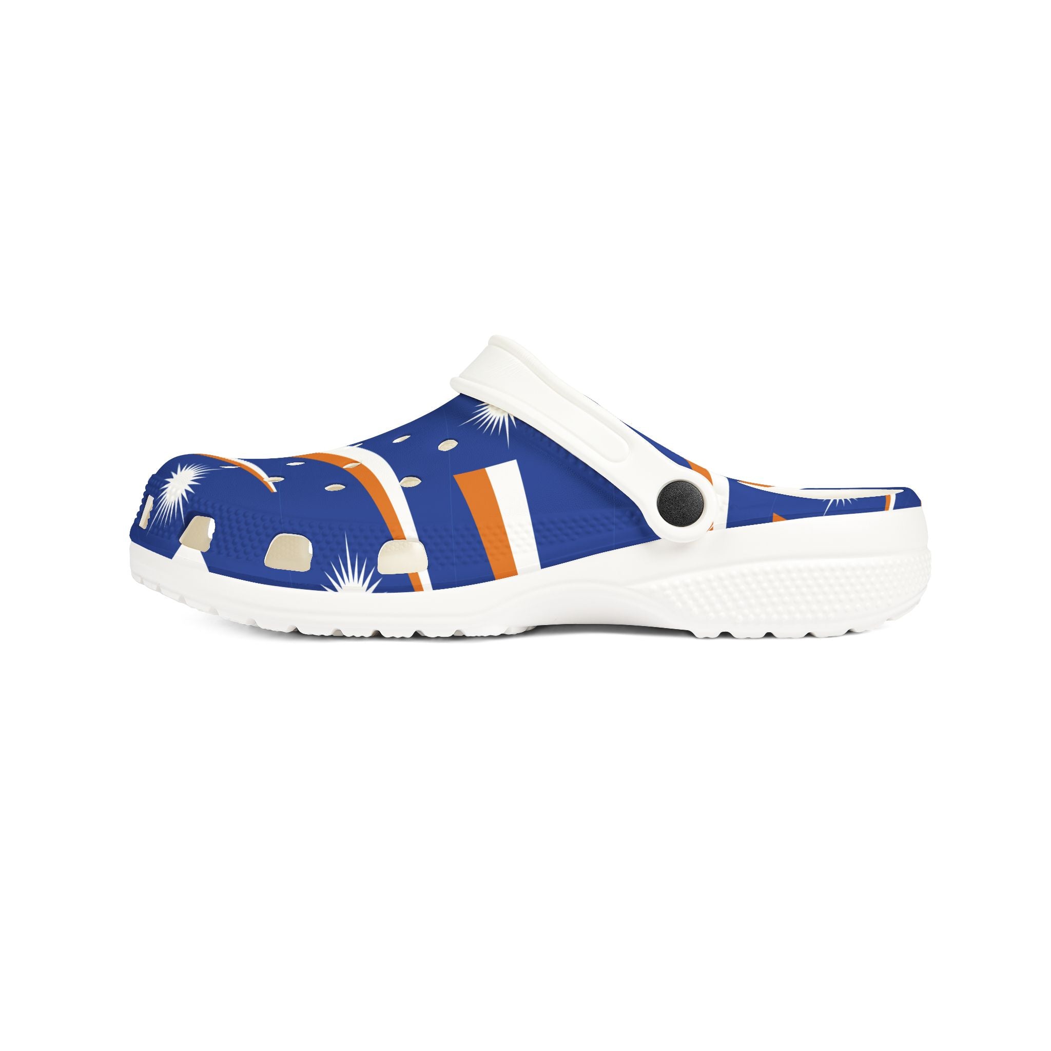 Printed EVA Foam Clogs — Blue Orange Starburst Pattern