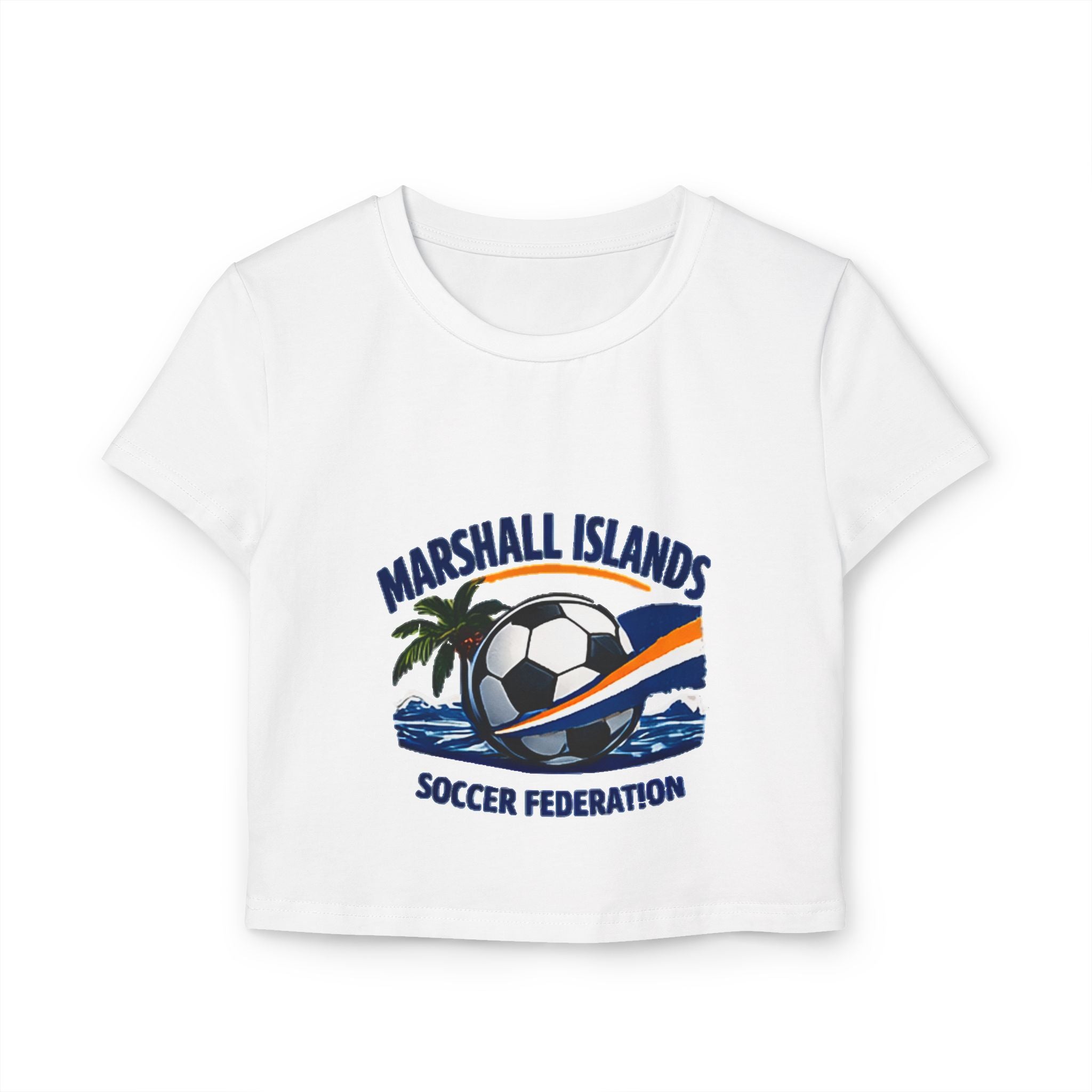 Marshall Islands Soccer Federation Women’s Baby Tee — Tropical Soccer Graphic Crop Top