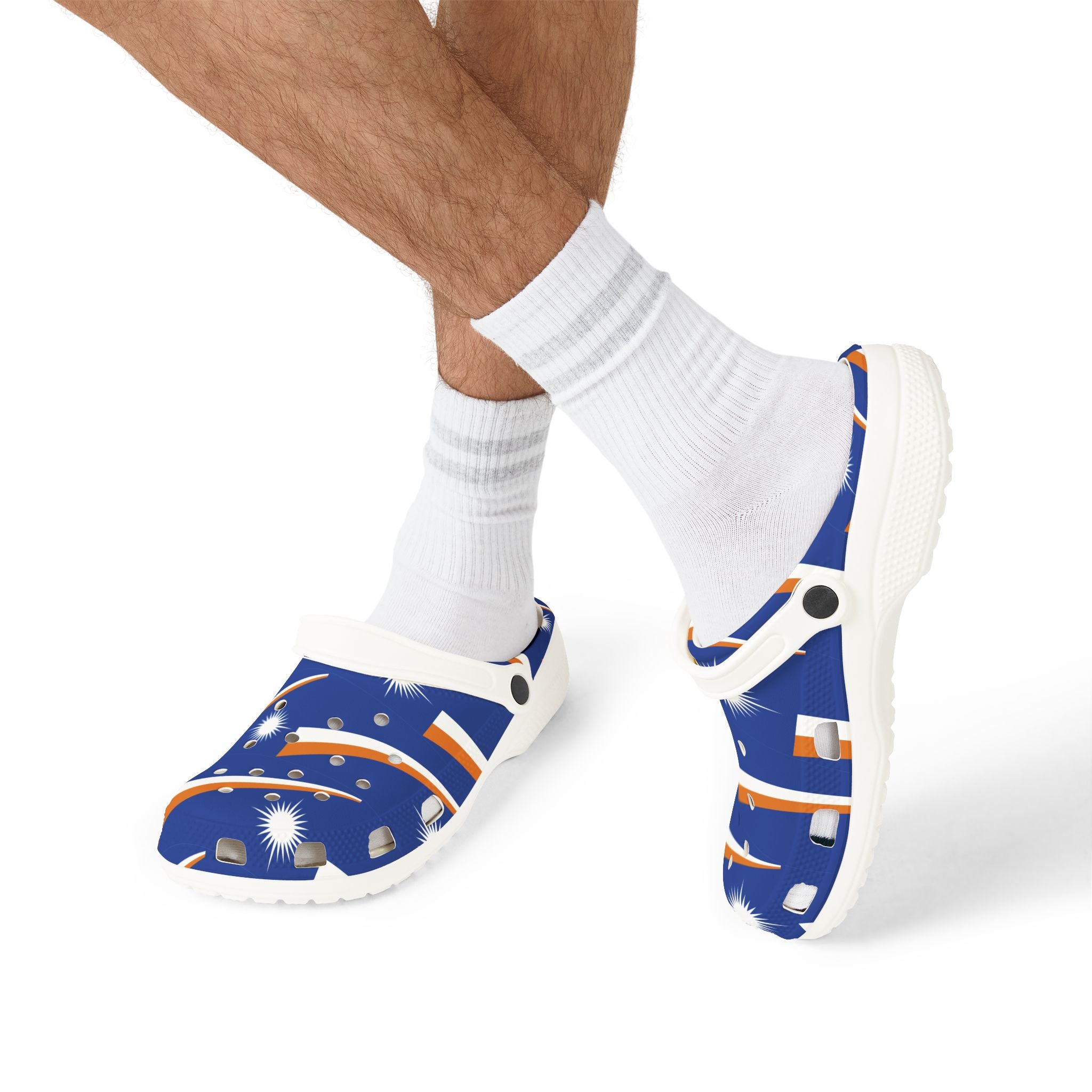 Printed EVA Foam Clogs — Blue Orange Starburst Pattern
