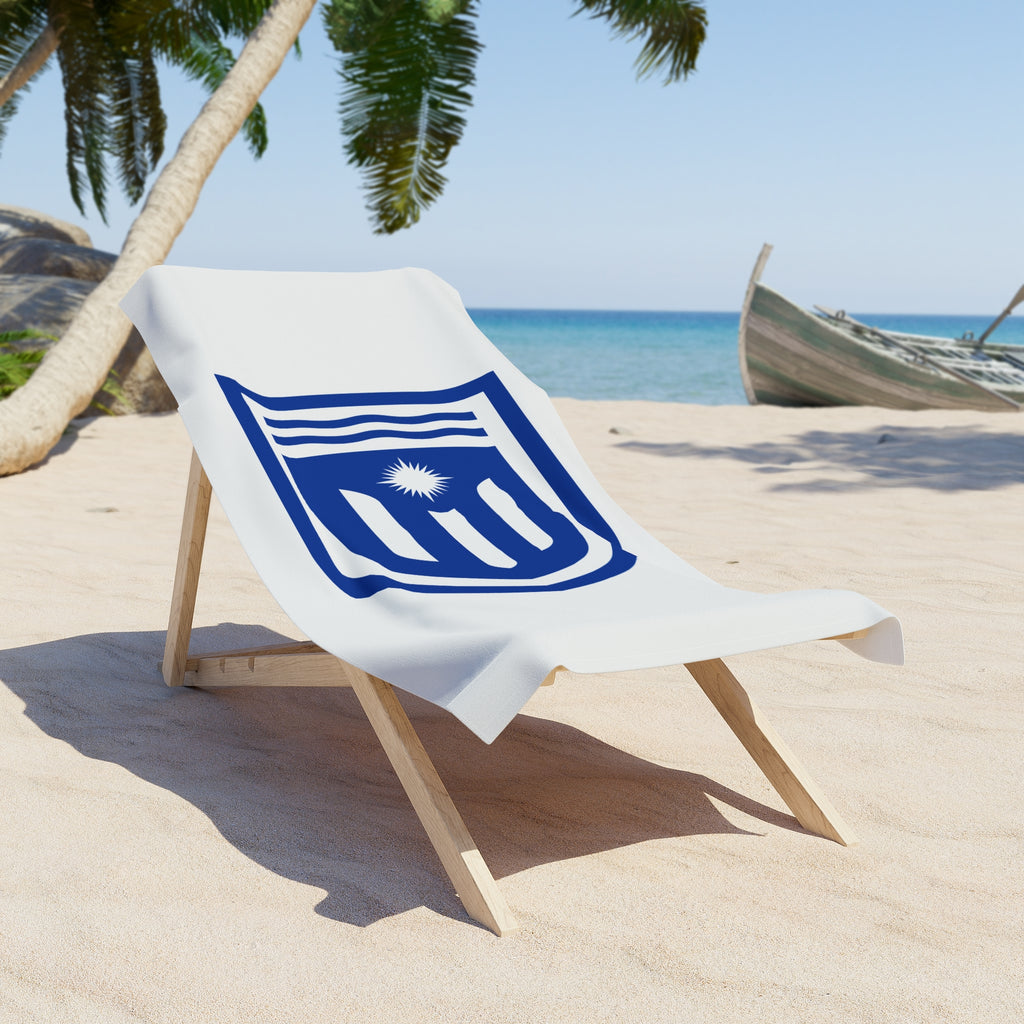 Blue Nautical Emblem Beach Towel – Sun & Waves Coastal Design