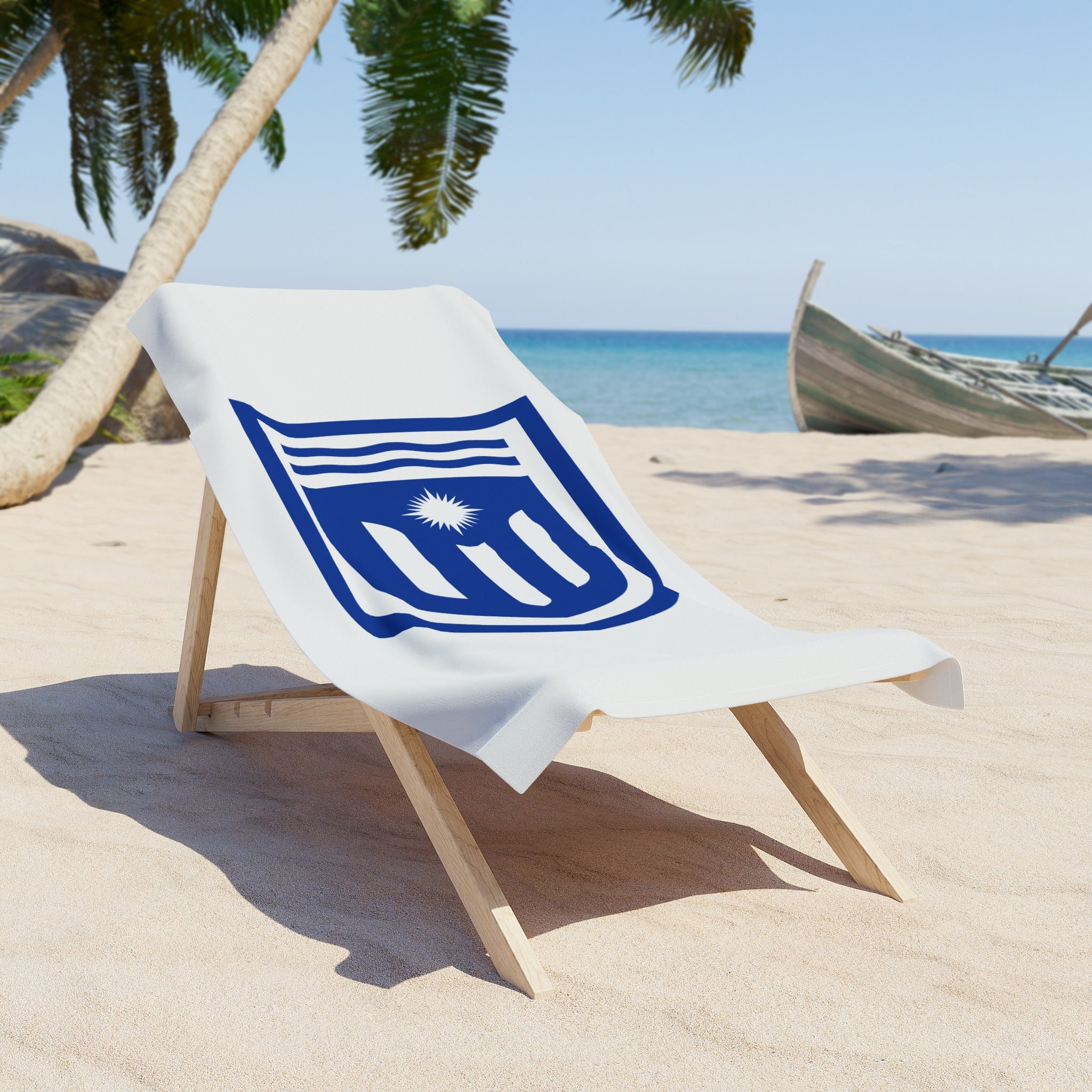 Blue Nautical Emblem Beach Towel – Sun & Waves Coastal Design