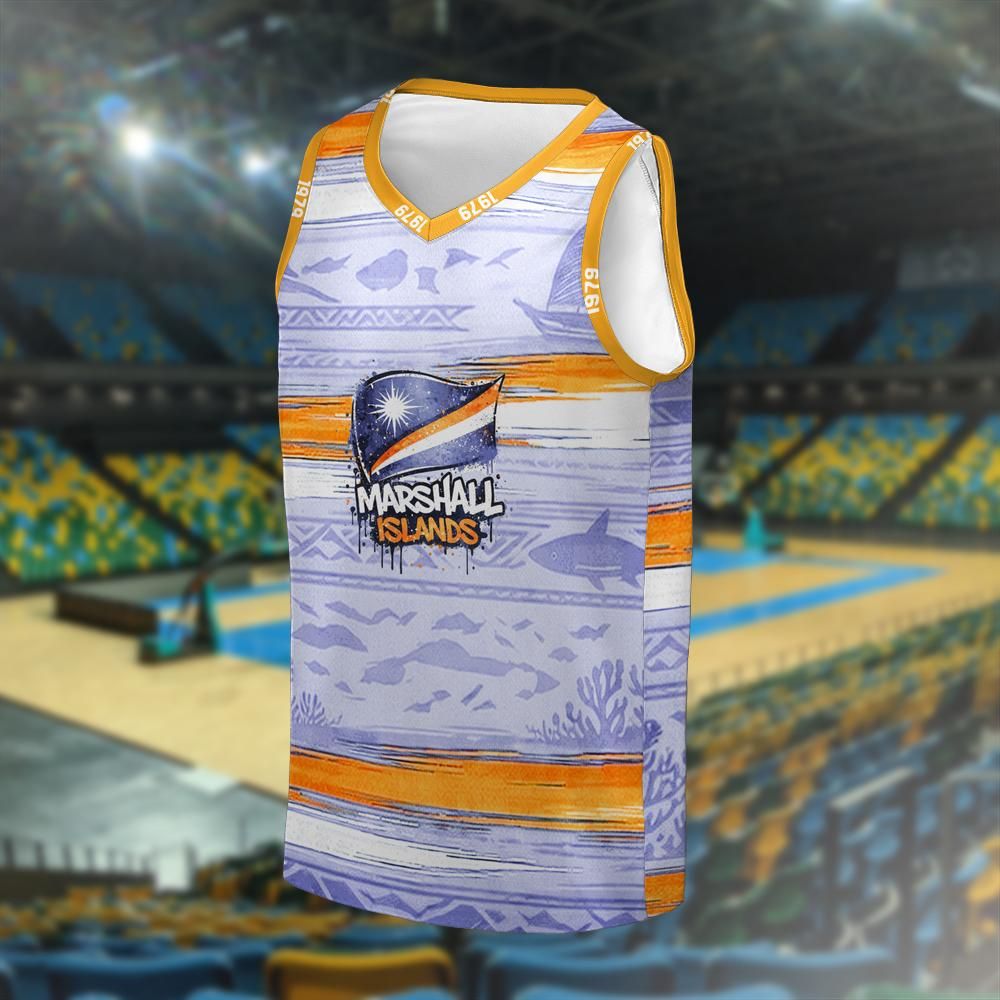 Marshall Islands Graffiti V-neck Sleeveless Basketball Jersey Tank Top